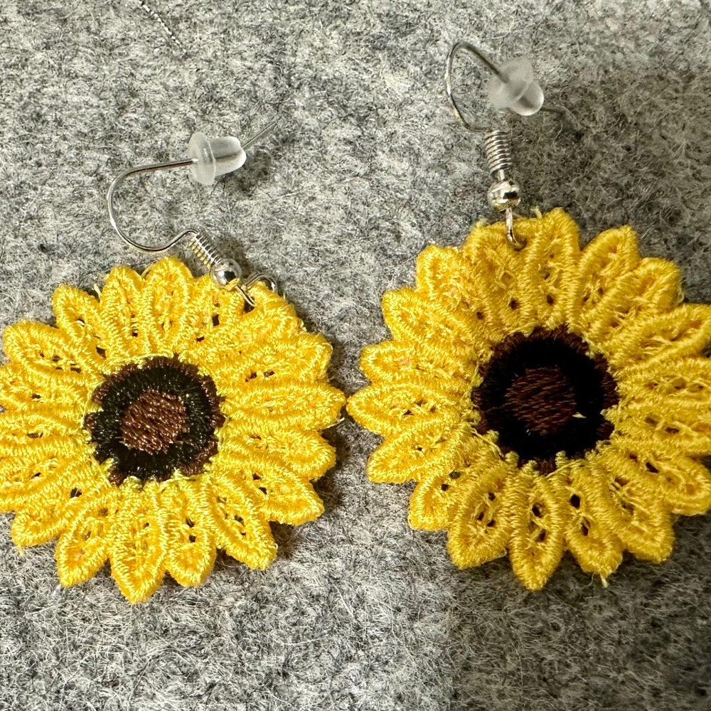 Embroidered Free Standing Lace Sunflower Earrings